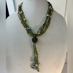 Multi strand green and gray seed bead necklace